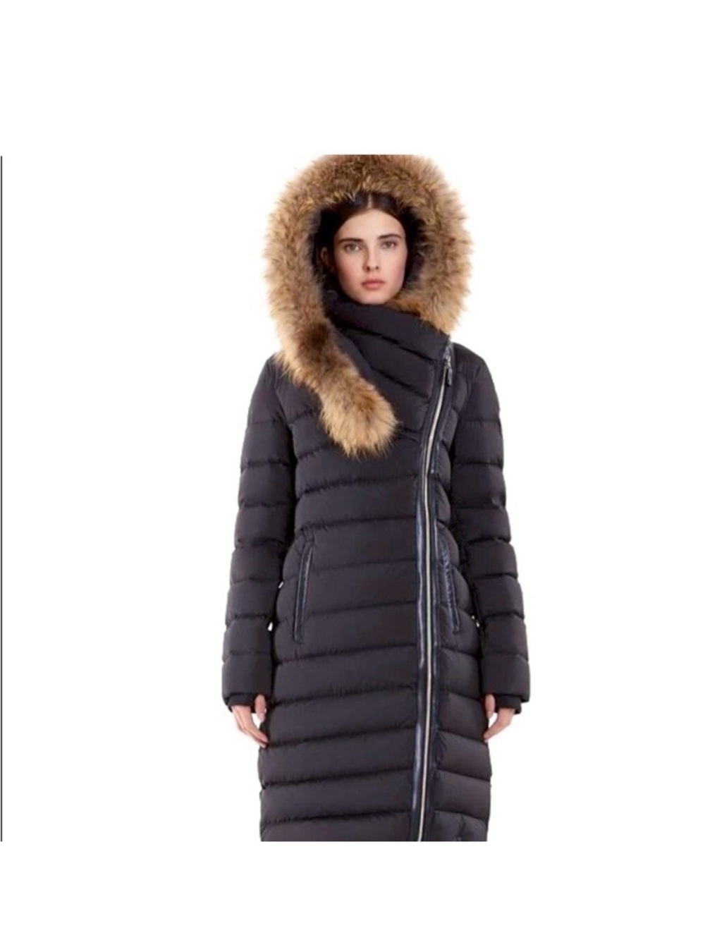 authentic rudsak womens melodic long down puffer coat fur black